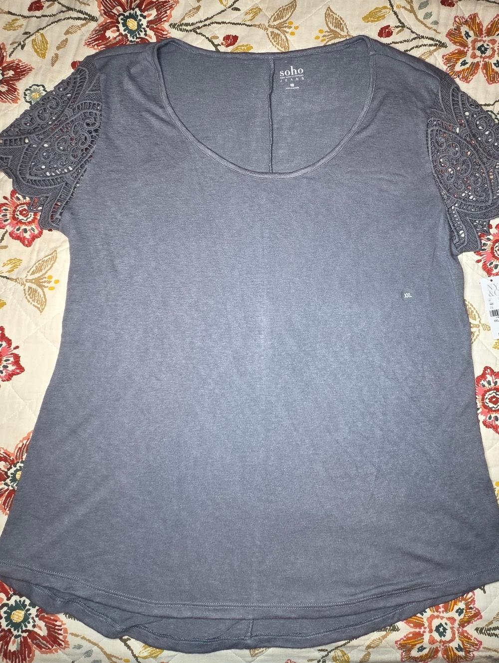 NEW! New York & Company Soho gray crochet sleeve lightweight sweater size XXL